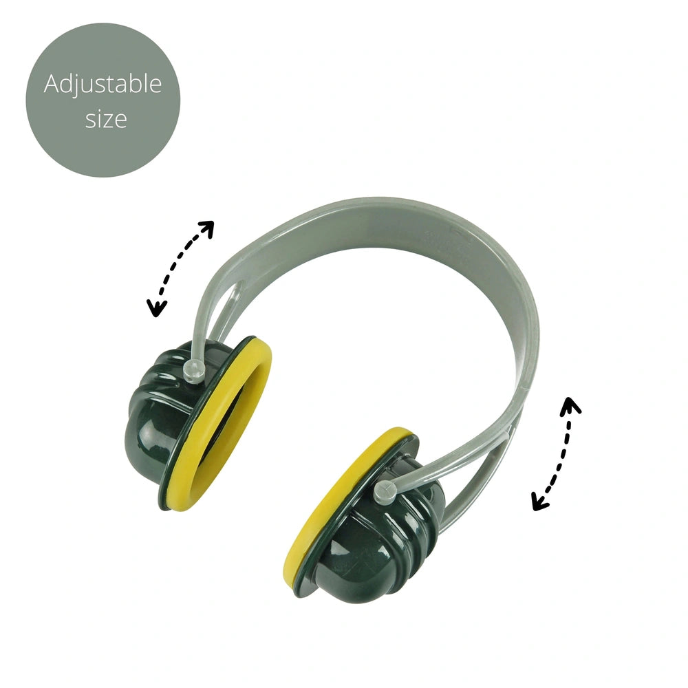 Theo Klein Bosch Accessories Set features 4 pieces including adjustable yellow and black earbuds in a centered layout.