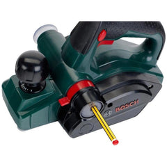 Theo Klein Bosch planer in green with yellow pencil, black handle, and multiple red buttons and clear windows for pretend pla