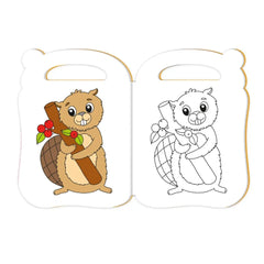 TROTSCH colouring book features a cheerful beaver holding a stick, a plant with red berries, and a globe against a white back