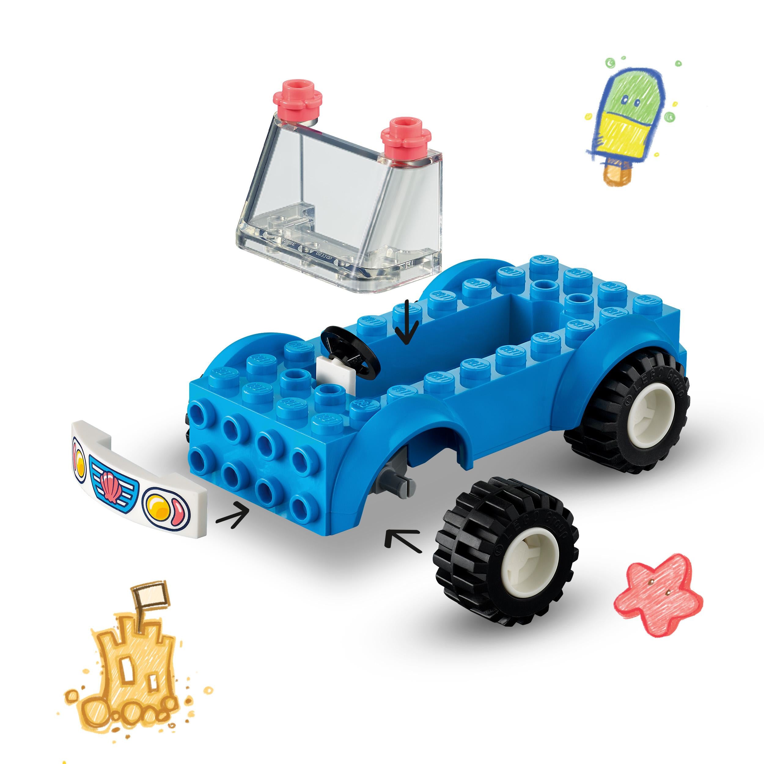 LEGO 41725 Friends Beach Buggy Fun Set with Toy Car, Surf Board, Mini-Dolls plus Dolphin and Dog Animal Figures, Summer Playset for  4 Plus Years Old Kids, Girls, Boys