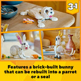 LEGO 31133 Creator 3in1 White Rabbit Animal Toy Building Set, Bunny to Seal and Parrot Figures, Bricks Construction Toys for Kids Aged 8 Plus Years Old