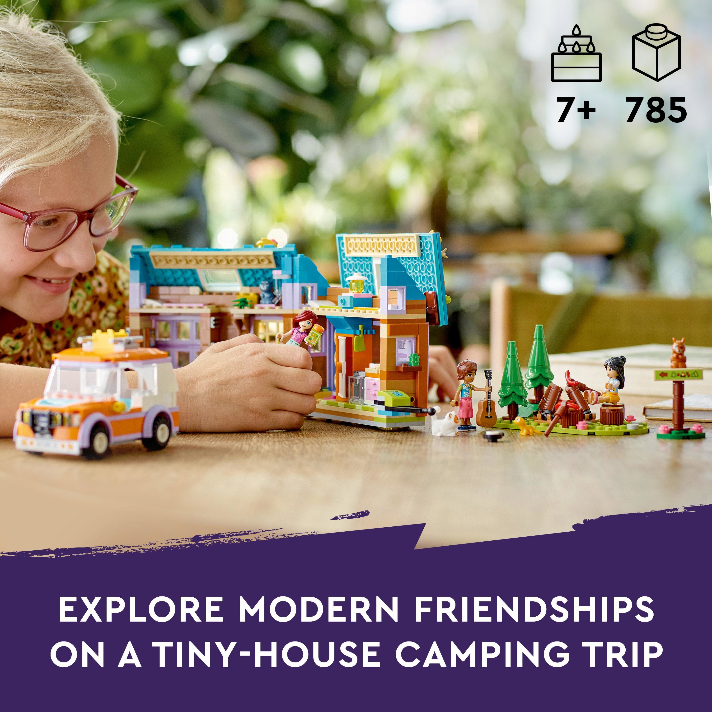 LEGO 41735 Friends Mobile Tiny House, Forest Camping Opening Dollshouse Playset with Toy Car, Leo & Liann Mini-Dolls, Gift Idea for Kids 7 Plus, 2023 Characters
