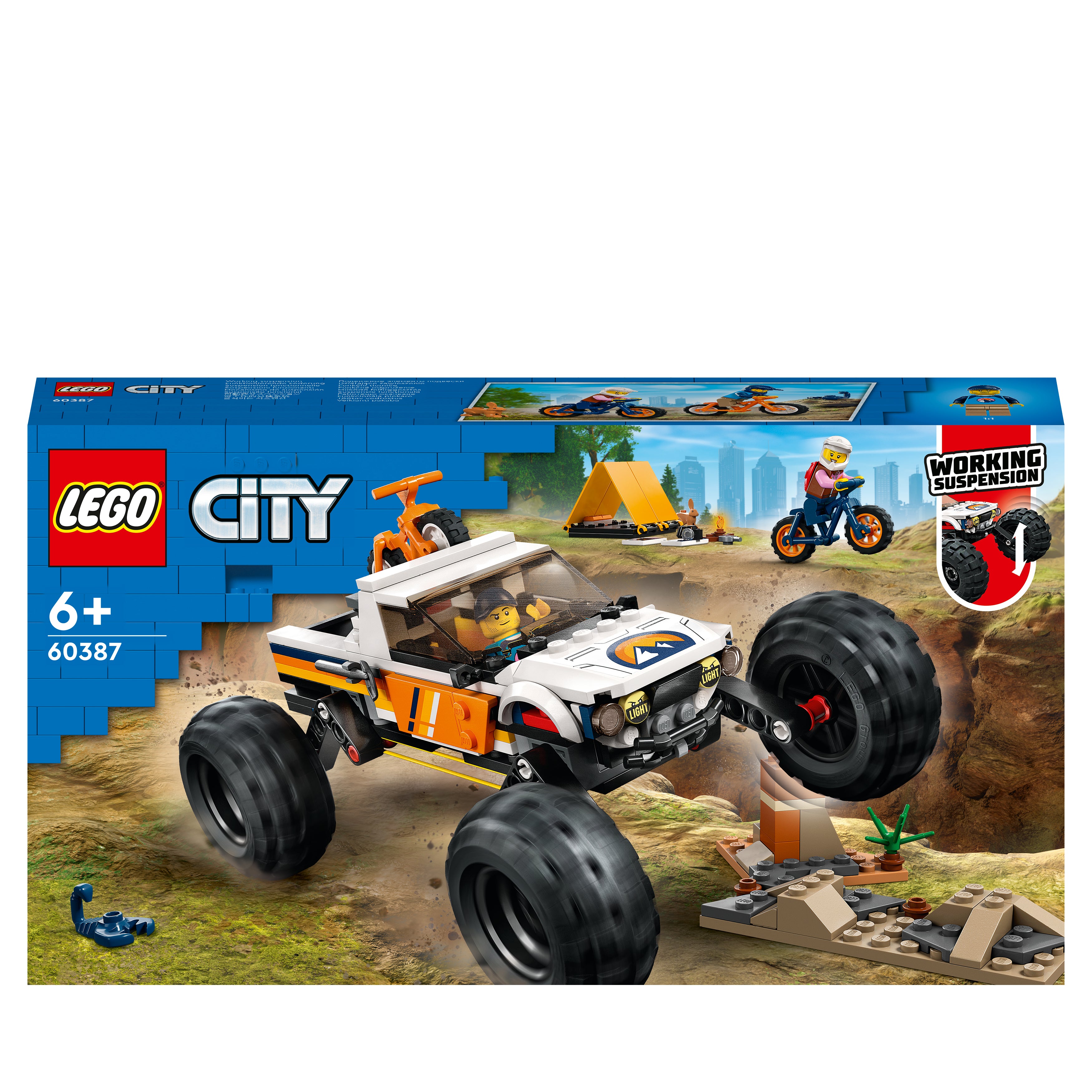 LEGO 60387 City 4x4 Off-Roader Adventures Camping Set, Monster Truck Style Car Toy with Working Suspension and Mountain Bikes, Vehicle Toys for Kids Aged 6 and Over
