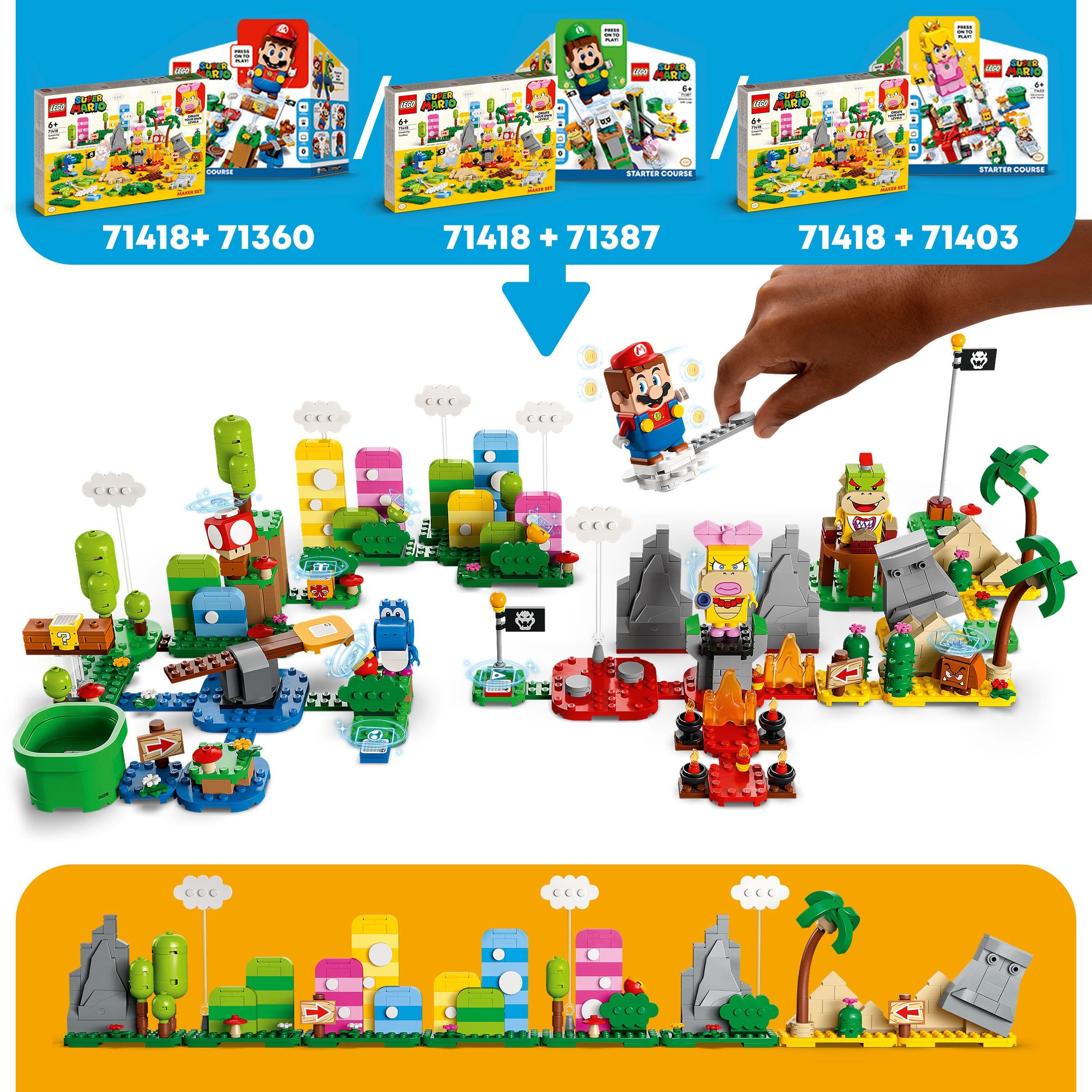 LEGO 71418 Super Mario Creativity Toolbox Maker Set, Create Your Own Levels with Figures, Grass, Desert and Lava Builds, Starter Course Expansion, Toy Gift Idea for Kids 6 Plus