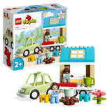 LEGO 10986 DUPLO Family House on Wheels with Toy Car for Toddlers 2 Plus Years Old Boys and Girls, Preschool Learning Toys, Large Bricks Camping Set