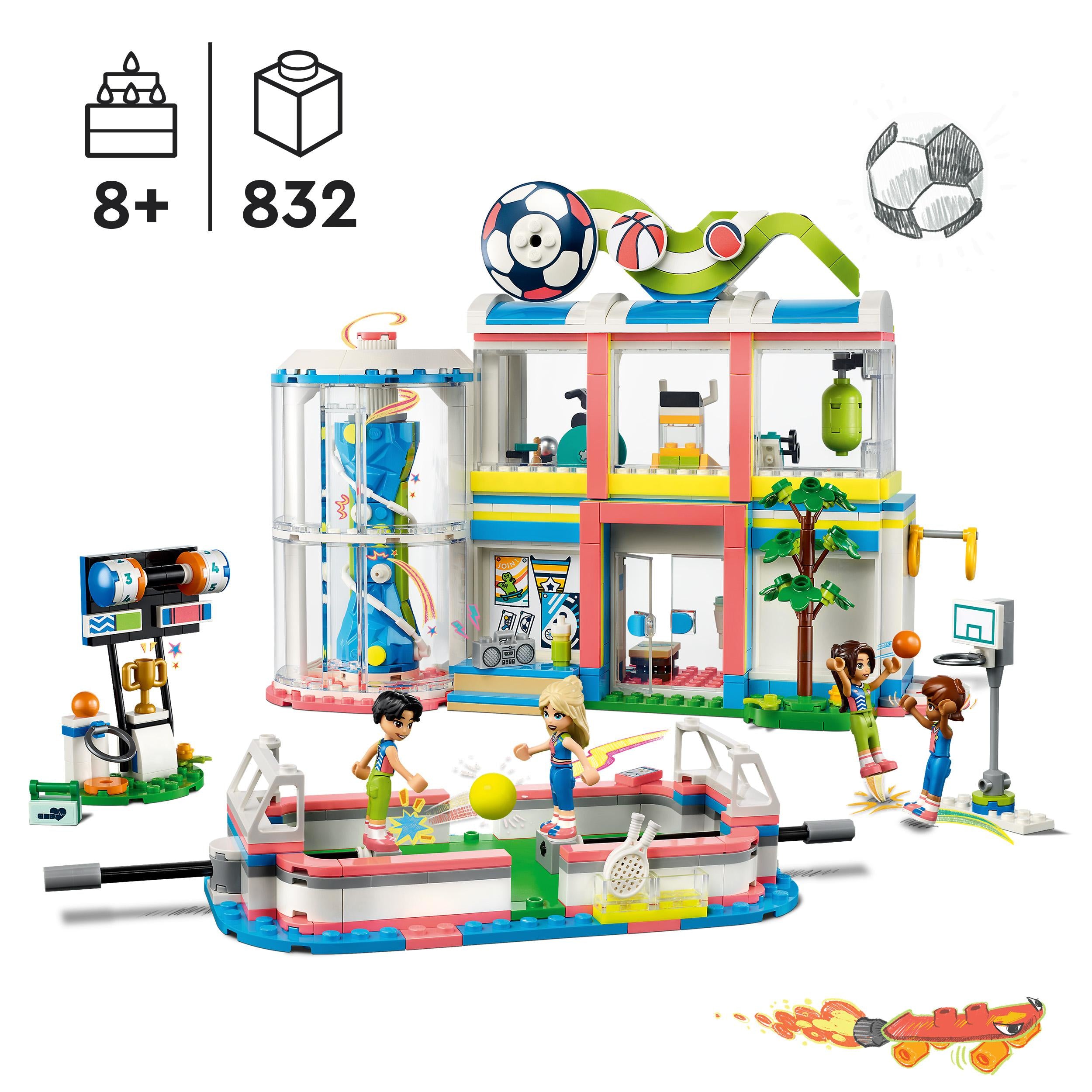 LEGO 41744 Friends Sports Centre Building Toy with Football, Basketball and Tennis Games To Play plus Climbing Wall and 4 Mini-Dolls, Heartlake City Gift for Kids Age 8 Plus