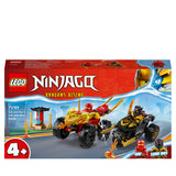 LEGO 71789 NINJAGO Kai and Ras's Car and Bike Battle Set, Ninja Racing Toy for Kids aged 4 Plus Years old with 2 Minifigures and Vehicles from the Dragons Rising Series