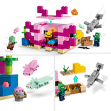 LEGO 21247 Minecraft The Axolotl House Set, Buildable Pink Underwater Base with Diver Explorer, Zombie plus Dolphin and Puffer Fish Figures, Adventure Toys for Kids, Girls, Boys Aged 7 Plus