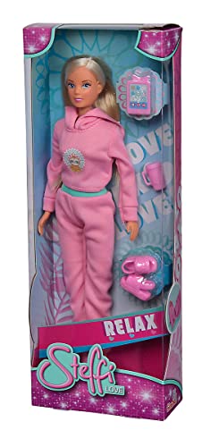 SIMBA - Steffi love relax dressing doll in fashionable jogging suit with drink, tablet and cool shoes, doll 29 cm, from 3 years