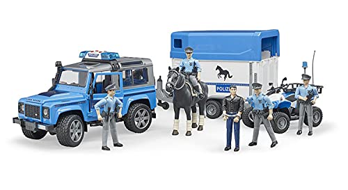 Bruder - Bruder Land Rover Defender Station Wagon Police with Horse Box, Horse and Policeman - Mod:2588