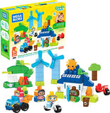 MATTEL  - Mega bloks green town build & learn eco house building set, 92 big building blocks with buildable characters, greenhouse with veggies, solar panels turning wind turbines, toy gift set