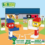 Biobuddi building baseball play set, 18 blocks, 9 push-out cards building blocks, multicolored, bb-0142