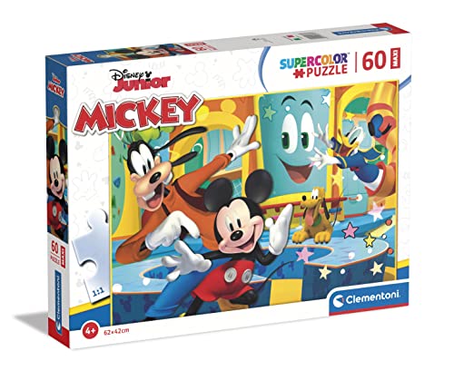 Clementoni 26473 disney mickey supercolor mickey-60 maxi pieces-made in italy, 4 years old children’s, cartoon puzzles, mouse, large tiles, multicolour, medium