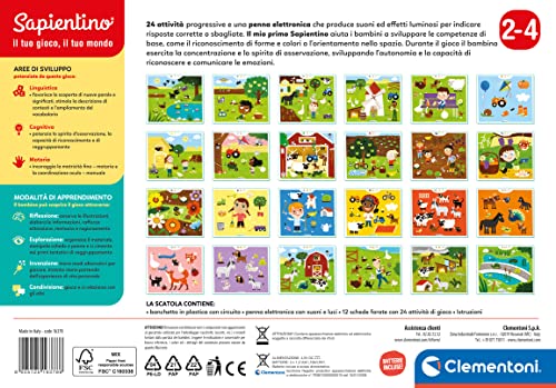 Clementoni 16378 first sapientino farm-banquet with 24 activity cards, interactive pen (batteries included), educational game 2 years animals, made in italy, multi-colored, medium