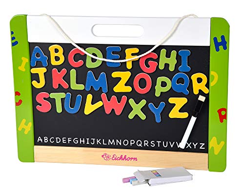 SIMBA - Eichhorn 100002577 board 42 x 30 cm with 26 magnetic wooden letters 5 chalks and 1 foil pen, colourful