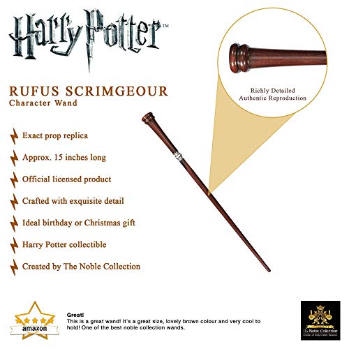 The Noble Collection - Rufus Scrimgeour Character Wand - 15in (38cm) Wizarding World Wand With Name Tag - Harry Potter Film Set Movie Props Wands