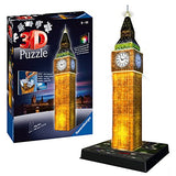 Ravensburger big ben 3d jigsaw puzzle for adults and kids age 8 years up - night edition with led lighting - 216 pieces - london, england