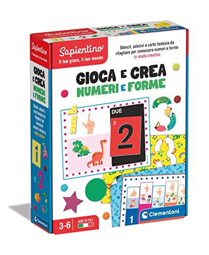 Clementoni 16727 sapientino-play and create stencil and figures puzzle to compose, educational game to learn numbers, children 3-6 years, made in italy, multi-colored, medium