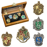 Hogwarts House Pins by The Noble Collection - Set of 5 Metal, Hand-Enamelled House Pin Badges Supplied in a High-Quality Wooden Display Case - Officially Licensed Harry Potter Movie Collectable
