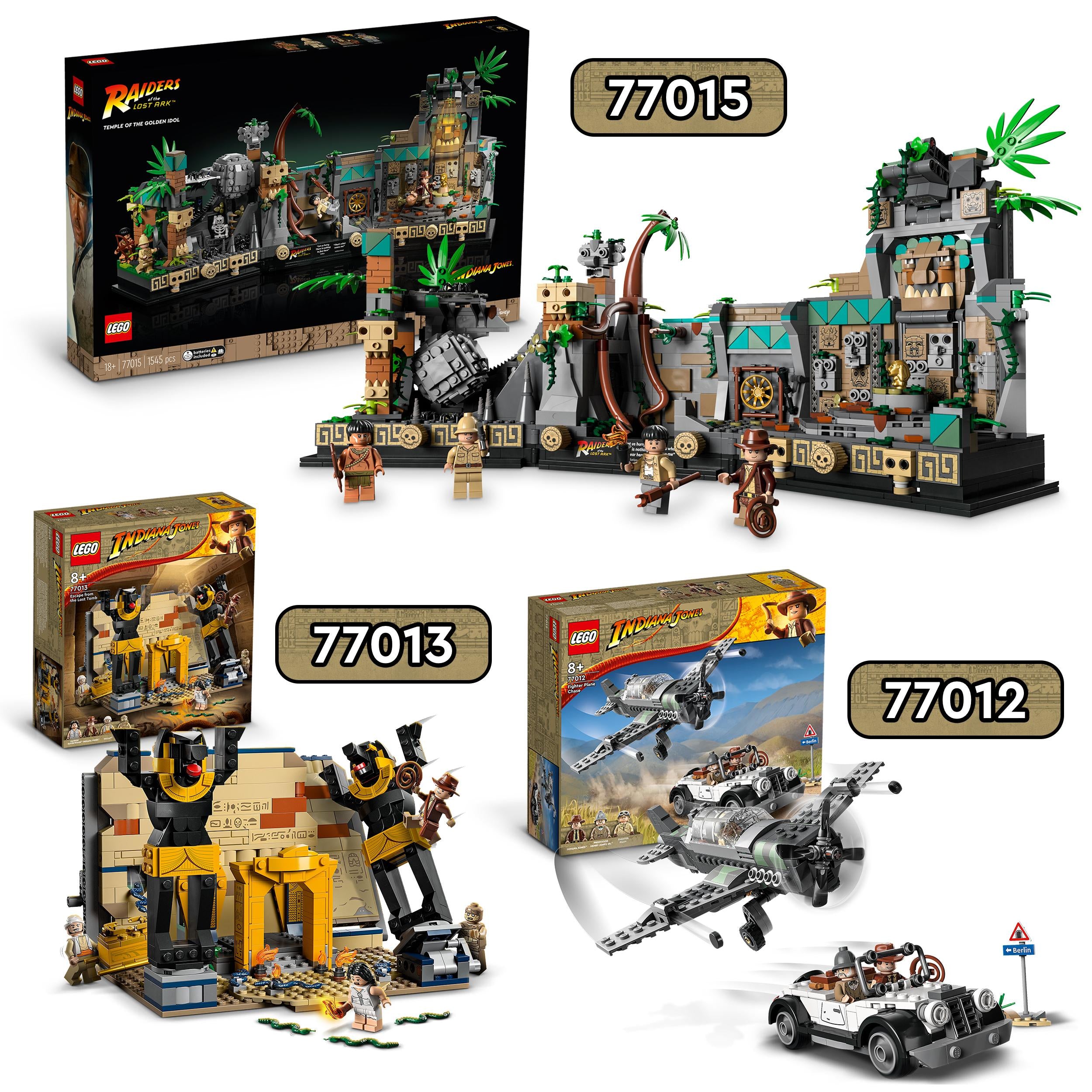 LEGO 77012 Indiana Jones Fighter Plane Chase Set with Buildable Airplane Model & Vintage Toy Car plus 3 Minifigures, The Last Crusade Action Playset