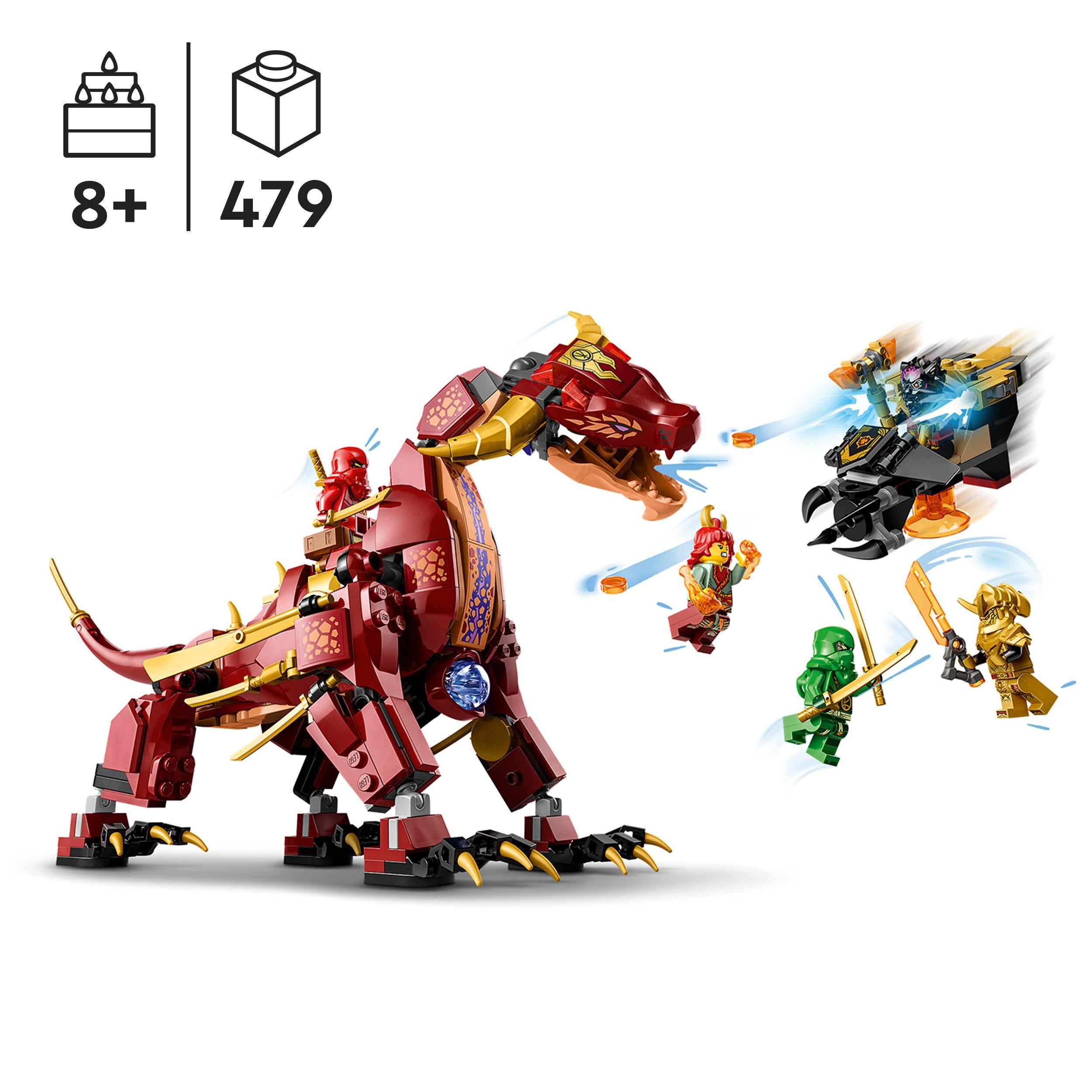 LEGO 71793 NINJAGO Heatwave Transforming Lava Dragon Toy, Dragons Rising Series Set with Mythical Creature Figure, plus Kai & Lloyd Minifigures