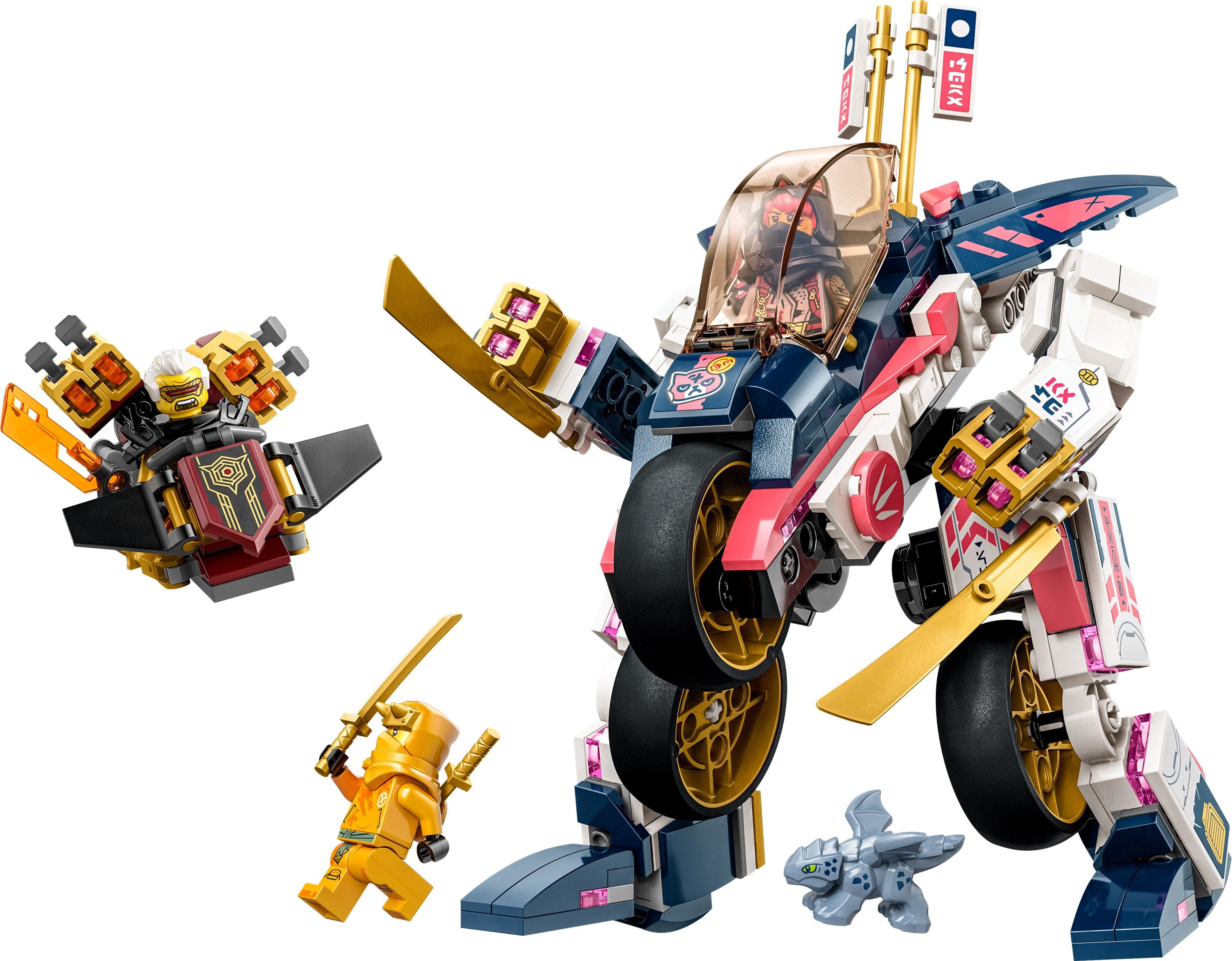 LEGO 71792 NINJAGO Sora's Transforming Mech Bike Racer, 2in1 Set with Transforming Mech Action Figure to Ninja Motorbike Toy for Kids, Boys, Girls, plus 3 Minifigures