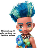 Mattel Cave Club Slate Doll (10-inch, Blue Hair) Poseable Prehistoric Fashion Doll with Dinosaur Pet and Accessories - Mod: GNL87