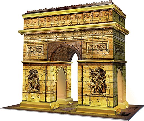 Ravensburger arc de triomphe 3d jigsaw puzzle for adults and kids age 8 years up - night edition with led lighting - 216 pieces - paris, france
