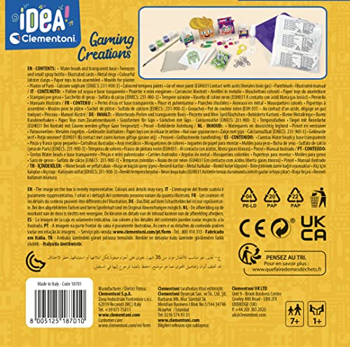 Clementoni - idea-surprise box-gaming, creative crafts 7 years, aquabeads children, paper toy and painting kit, video game theme, made in italy, multicolor, medium, 18701