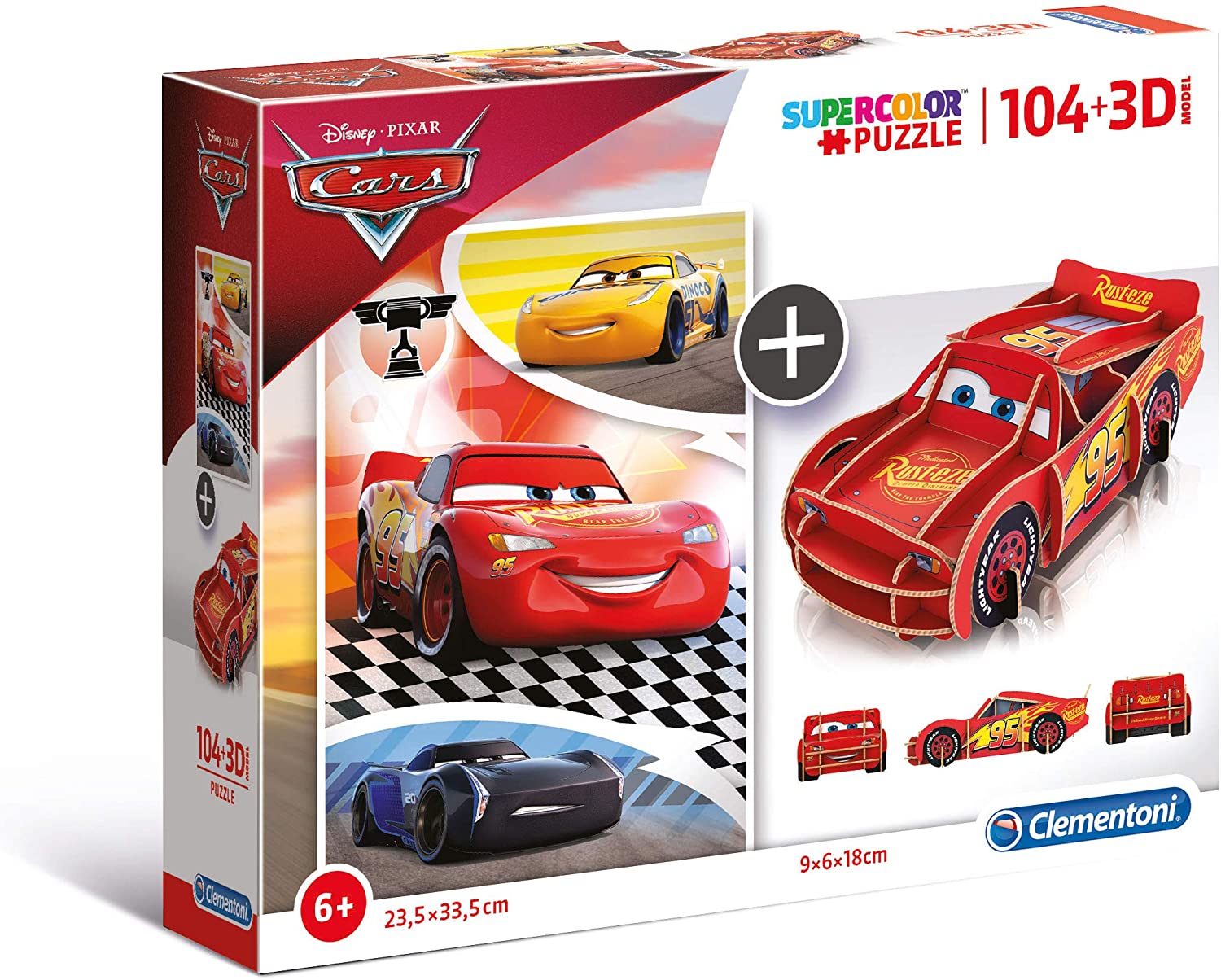CLEMENTONI - Disney Pixar Cars 104 Pieces + 3D Puzzle Super Color