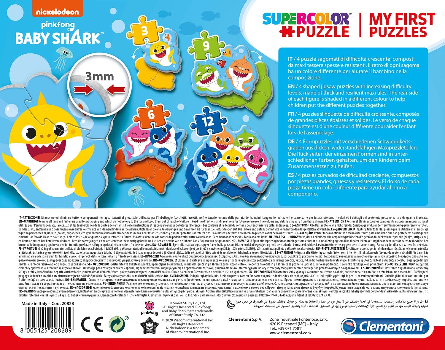 CLEMENTONI - My First Puzzles - 4 Shaped Puzzles - Baby Shark - Super Color