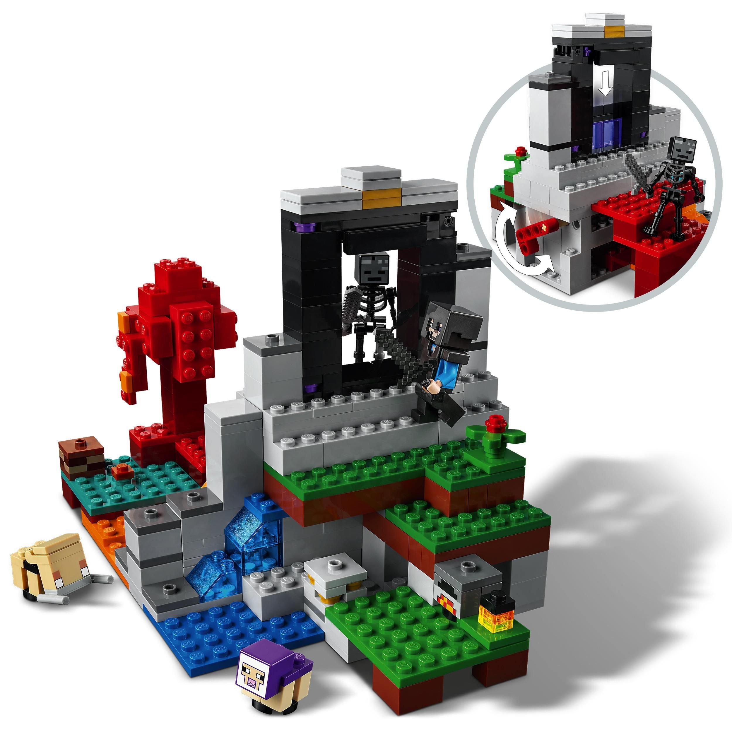 LEGO 21172 Minecraft The Ruined Portal Toy with Steve and Wither Skeleton Figures, Building Set for Kids 8 Years Old
