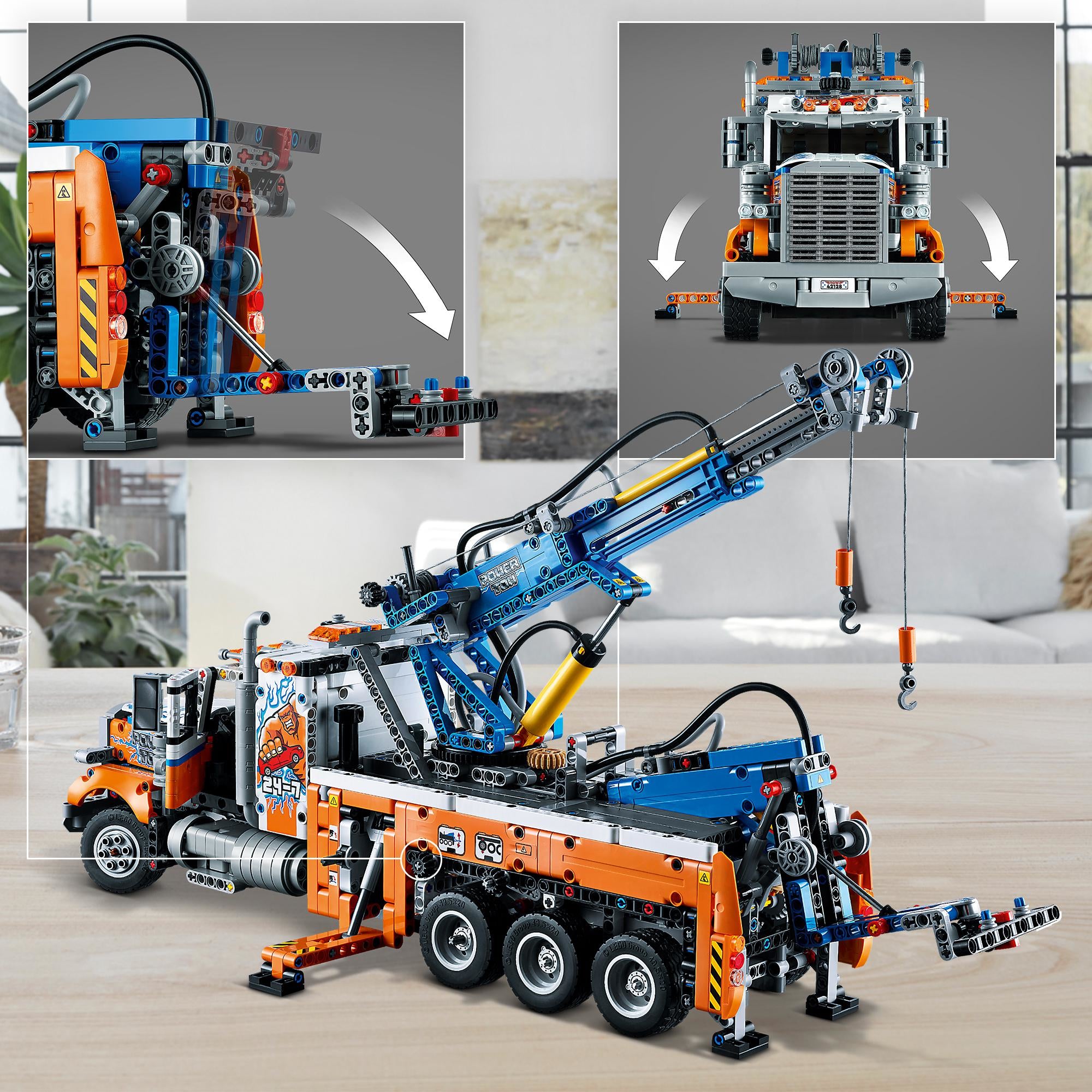 LEGO 42128 Technic Heavy-Duty Tow Truck with Crane Toy Model Building Set, Engineering for Kids Series