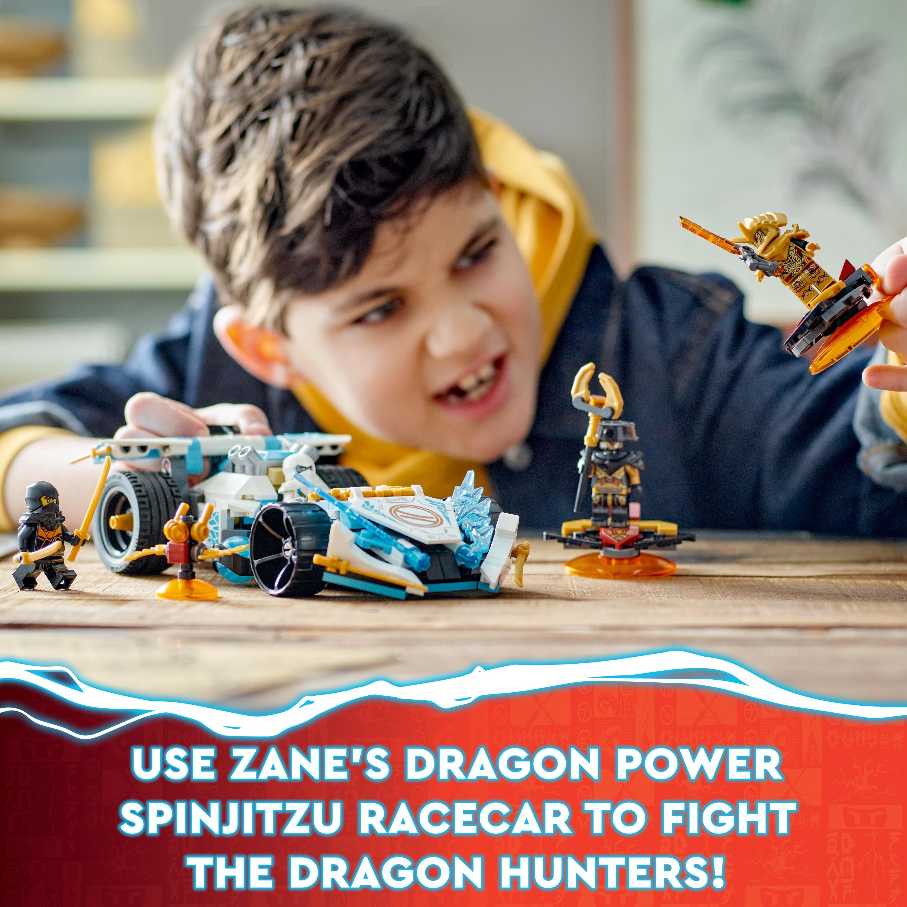 LEGO 71791 NINJAGO Zane's Dragon Power Spinjitzu Racing Car Toy for 7 Plus Year Old Kids, Boys & Girls, Vehicle Construction Set with Spinning Function and 4 Minifigures