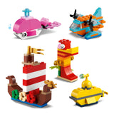 LEGO 11018 Classic Creative Ocean Fun Bricks Box, 6 Mini Builds Set of Ship, Submarine, Seahorse and Turtle Figures, Building Toys for Kids