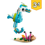 LEGO 31128 Creator 3in1 Dolphin and Turtle to Seahorse Toy Figures Building Set, Sea Animal Toys for Kids 6 Plus Years Old
