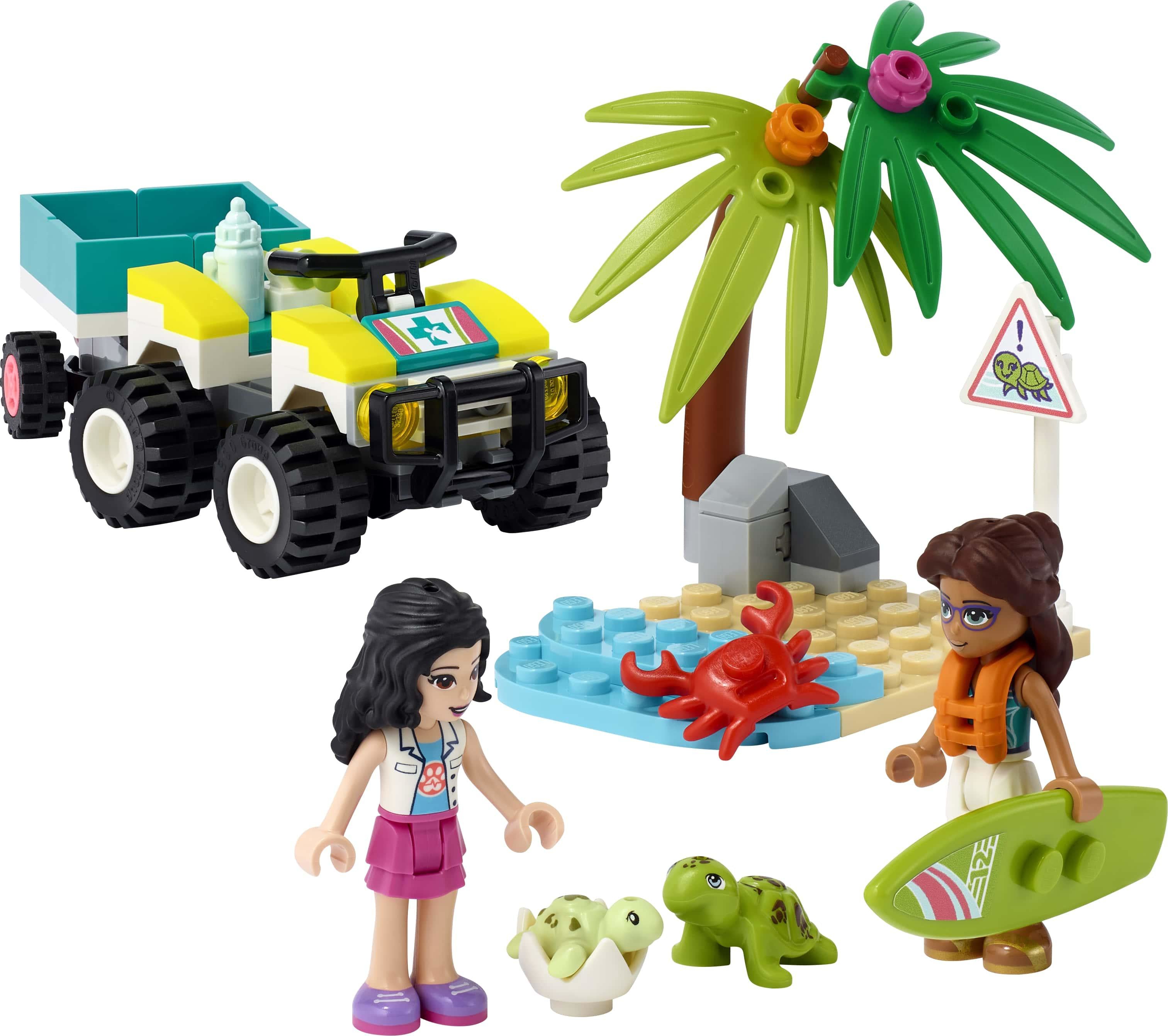 LEGO 41697 Friends Turtle Protection Vehicle, Sea Animal Rescue Toy for Kids 6 Years Old, Beach ATV Car with Trailer Building Set, Summer Series