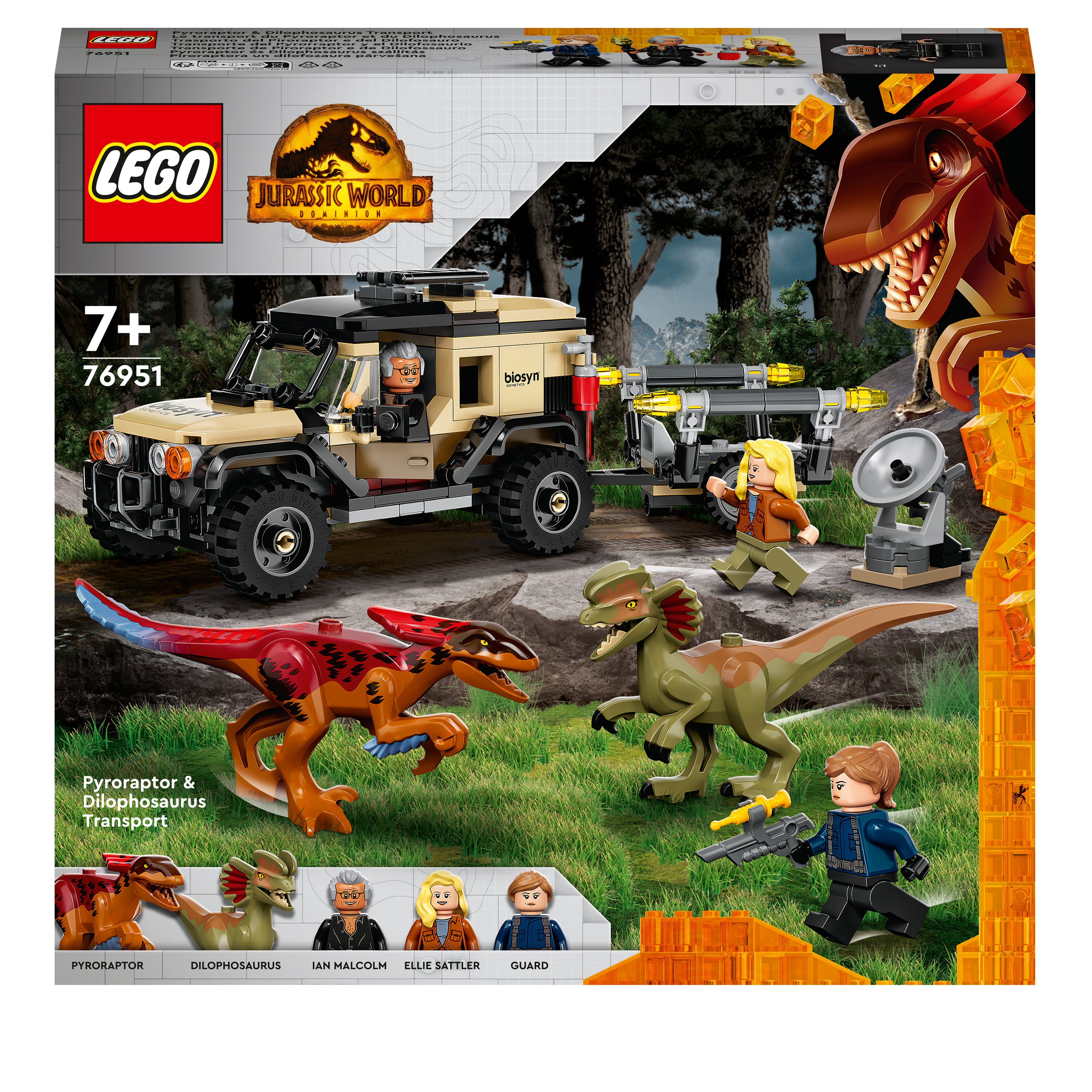 LEGO 76951 Jurassic World Pyroraptor & Dilophosaurus Transport Playset with 2 Dinosaur Toy Figures and Off Roader Truck, Toys for Kids 7 Plus Years Old