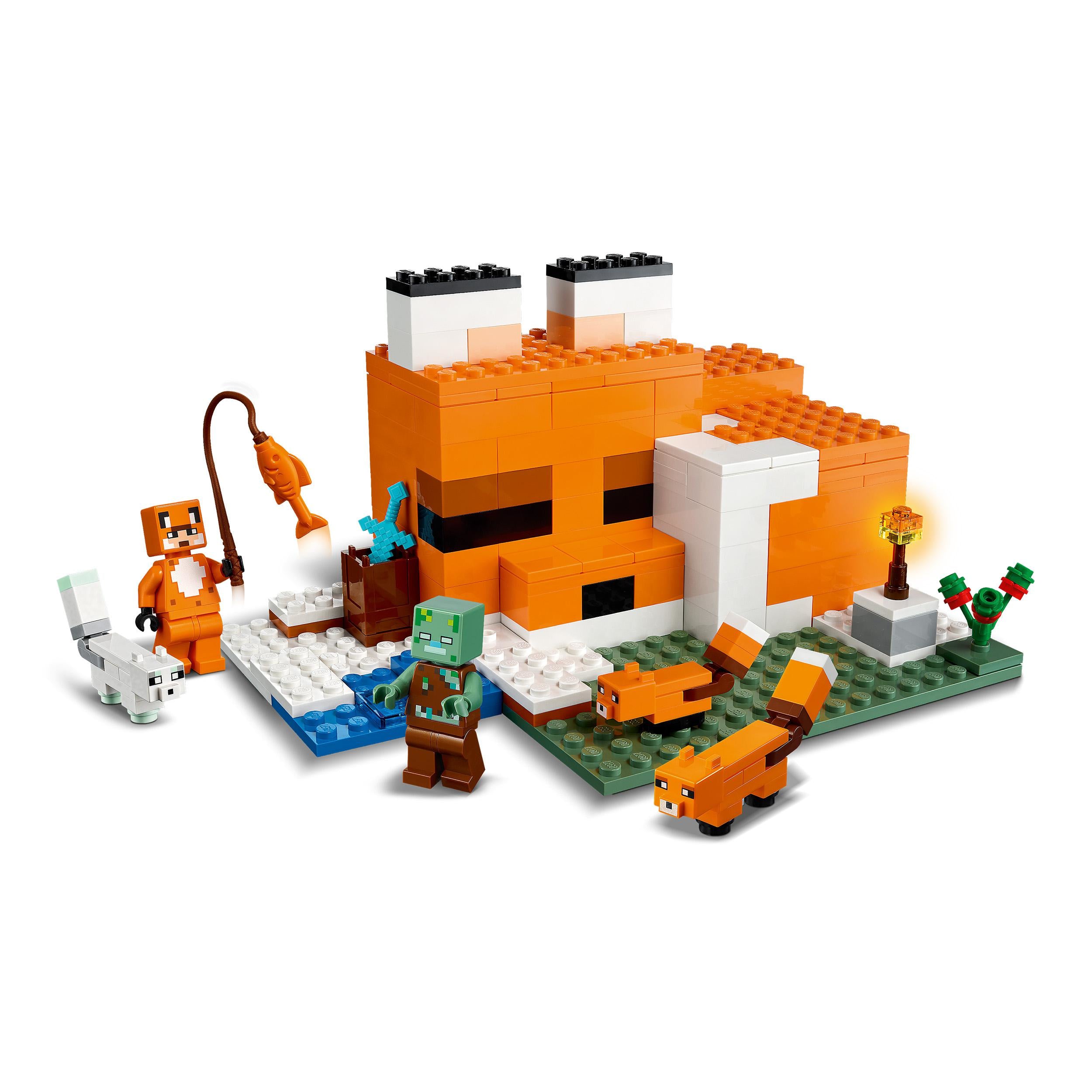 LEGO 21178 Minecraft The Fox Lodge House Animals Toy for Kids 8 Years Old, Set with Drowned Zombie