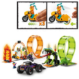 LEGO 60339 City Stuntz Double Loop Stunt Arena, Monster Truck Playset with 2 Toy Motorbikes, Ramp and 7 Minifigures, for Kids Aged 7 plus