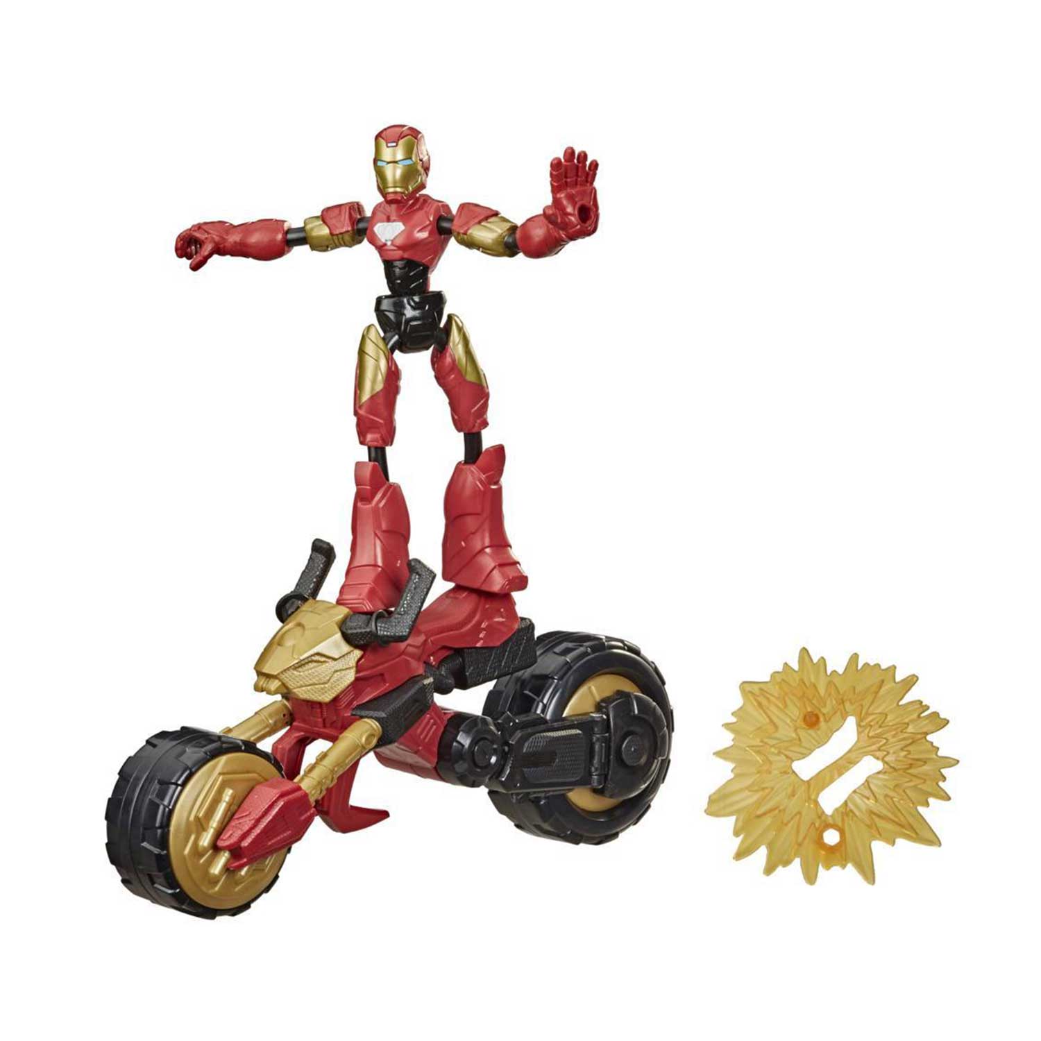 Marvel Bend and Flex, Flex Rider Iron Man Action Figure Toy, 6-Inch Figure and Motorcycle - Mod: HSBF02445L0