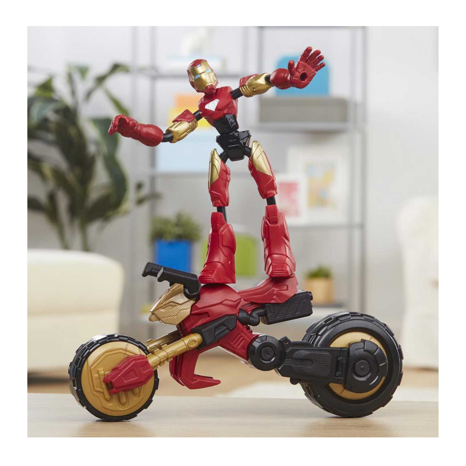 Marvel Bend and Flex, Flex Rider Iron Man Action Figure Toy, 6-Inch Figure and Motorcycle - Mod: HSBF02445L0