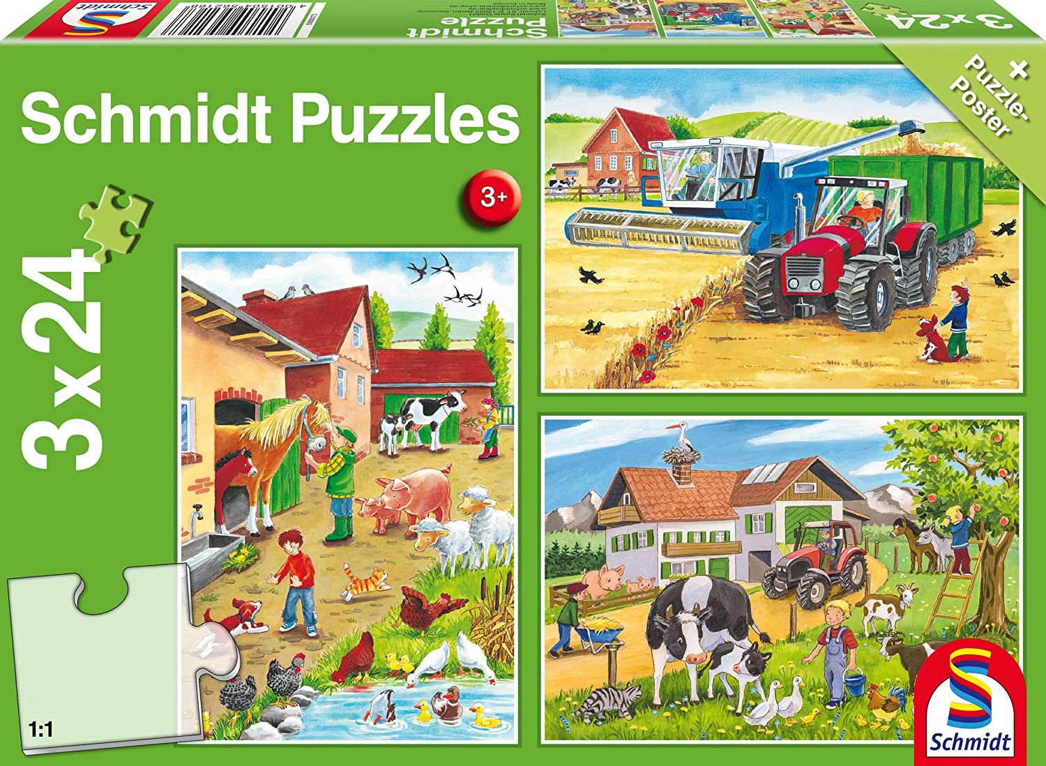 Schmidt On the Farm Jigsaw Puzzle Set (3 x 24-Piece)