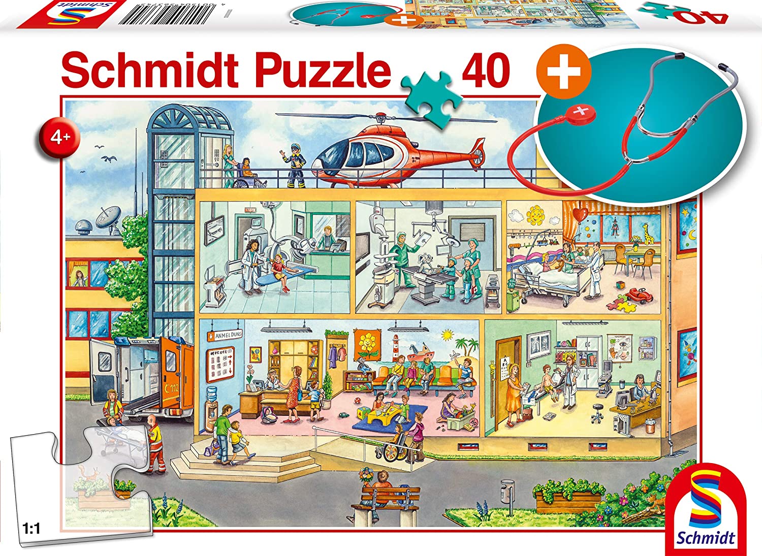 Schmidt Spiele 56374 Children's Hospital Puzzle 40 Pieces with Stethoscope, Colourful