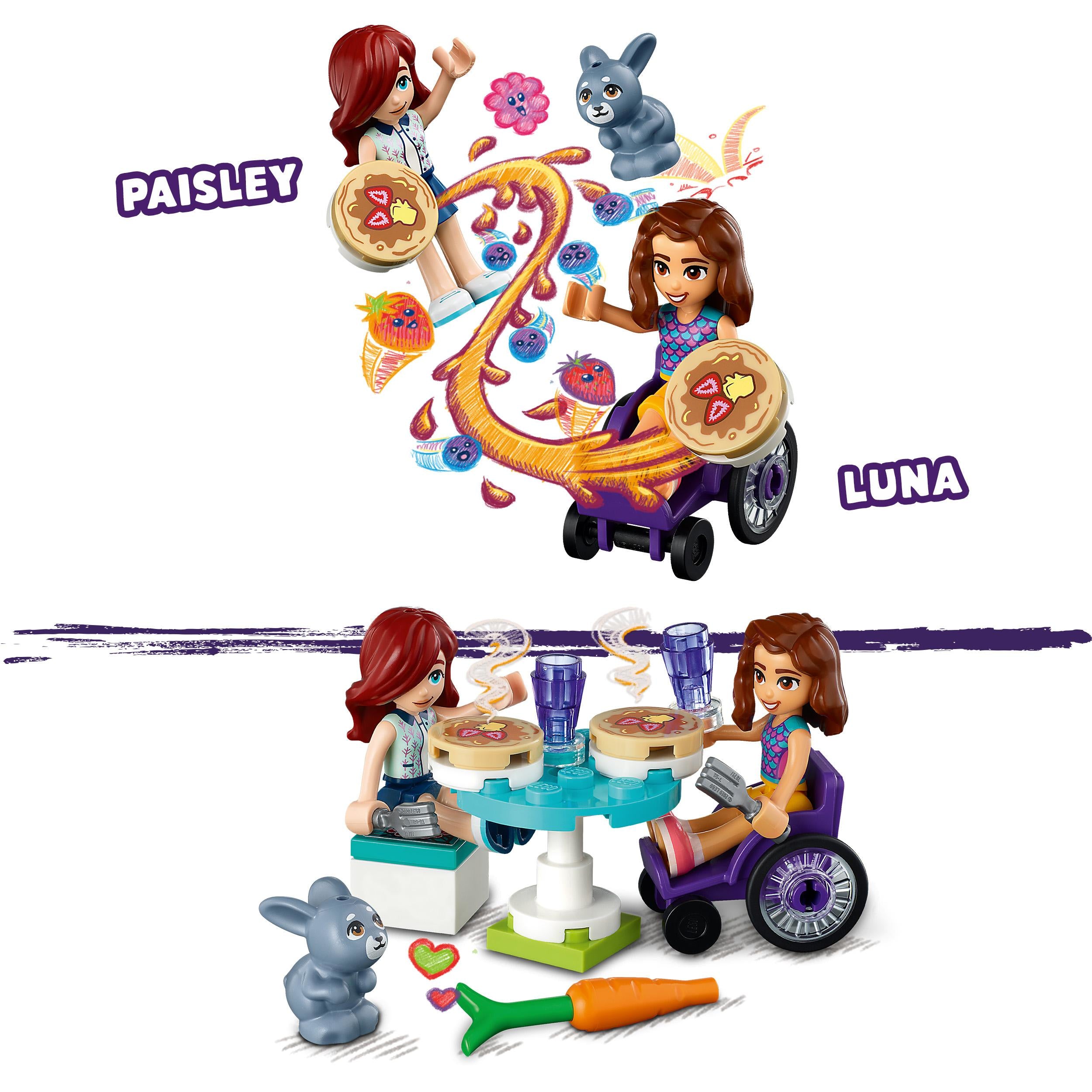 LEGO 41753 Friends Pancake Shop Cafe Set, Creative Toy for 6 Plus Year Old Girls, Boys, Kids with Paisley and Luna Mini Dolls plus Bunny Figure, Small Gift for Children