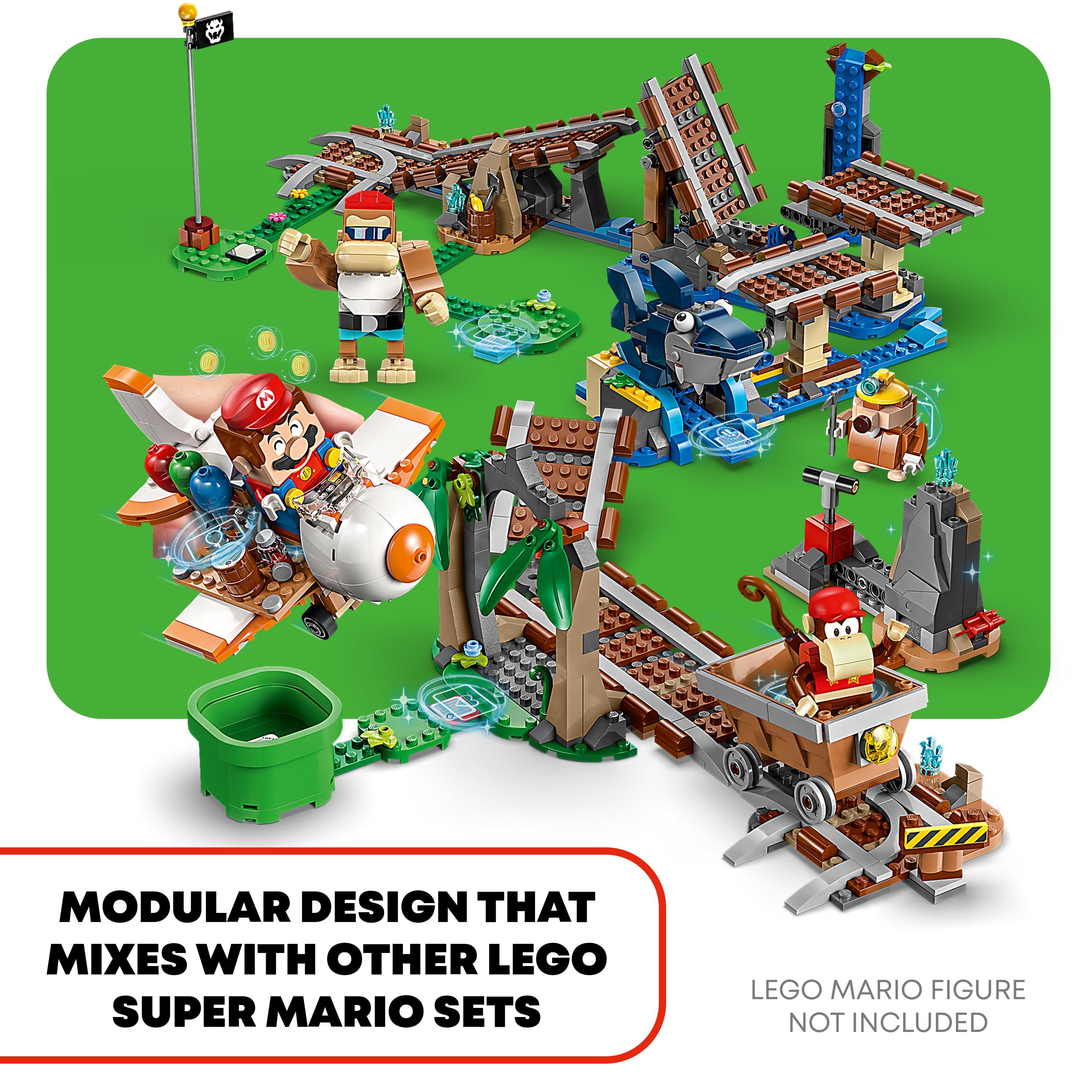 LEGO 71425 Super Mario Diddy Kong's Mine Cart Ride Expansion Set, Build and Play an Iconic Game Level with Toy Track Challenge, Buildable Aeroplane and 4 Character Figures, For Kids, Boys, Girls