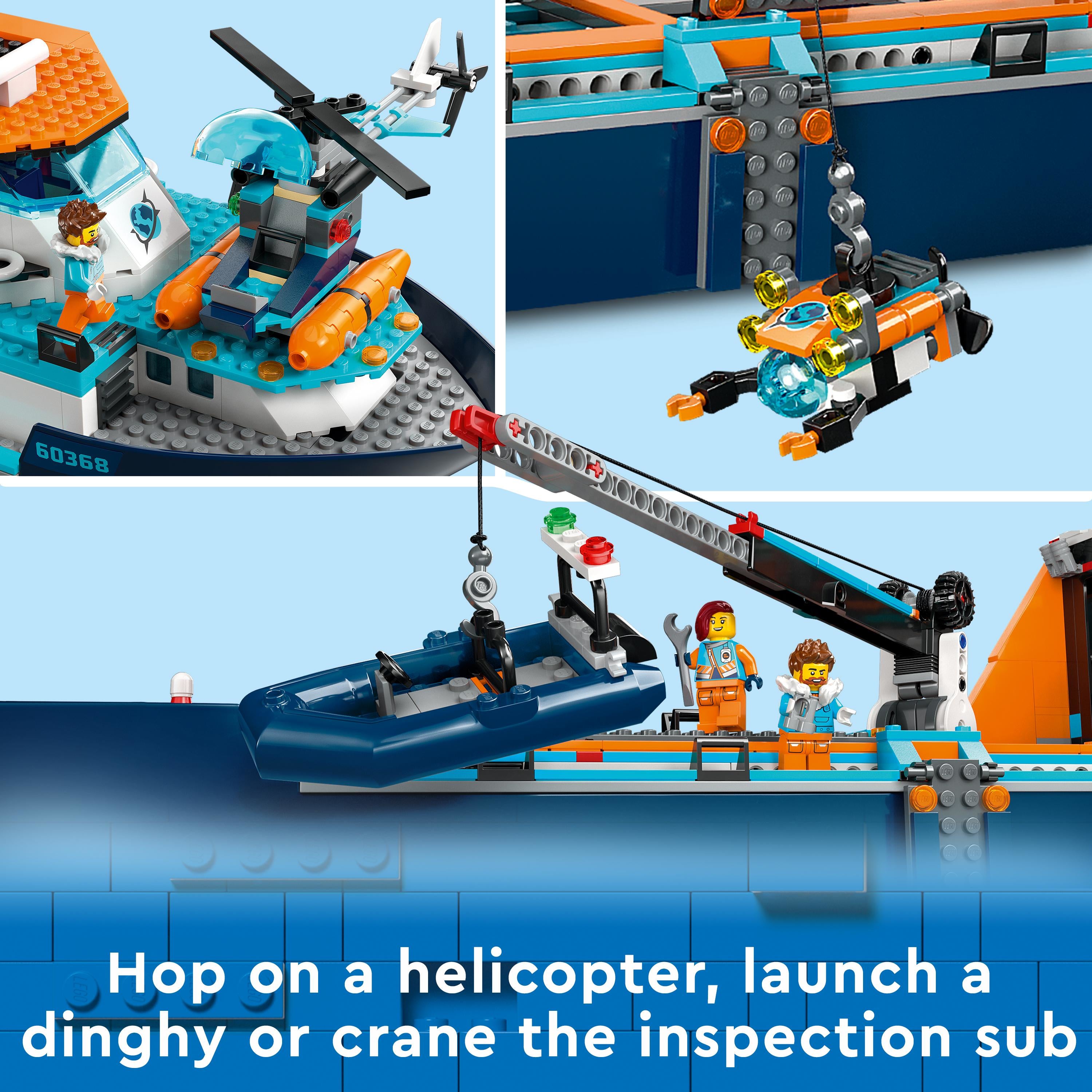 LEGO 60368 City Arctic Explorer Ship, Large Toy Boat that Floats with a Helicopter, Dinghy, Sub, Viking Shipwreck, 7 Minifigures and an Orca Figure, Gift for 7+ Year Old Kids, Boys, Girls
