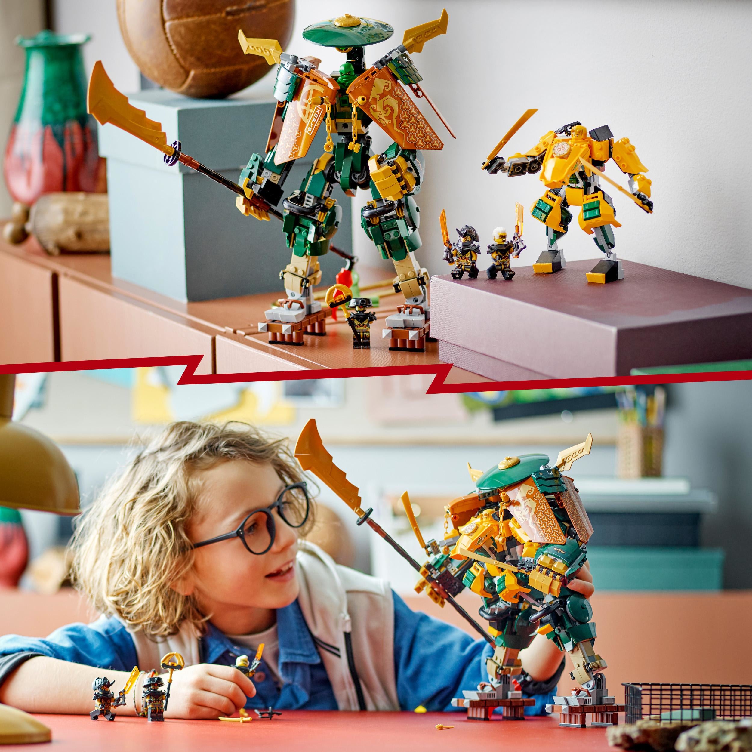 LEGO 71794 NINJAGO Lloyd and Arin's Ninja Team Mechs Set with 2 Combinable Action Figures and 5 Minifigures, Ninja Battle Playset for Kids